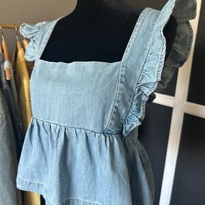 FOREVER 21 Ruffled Denim Peplum Top